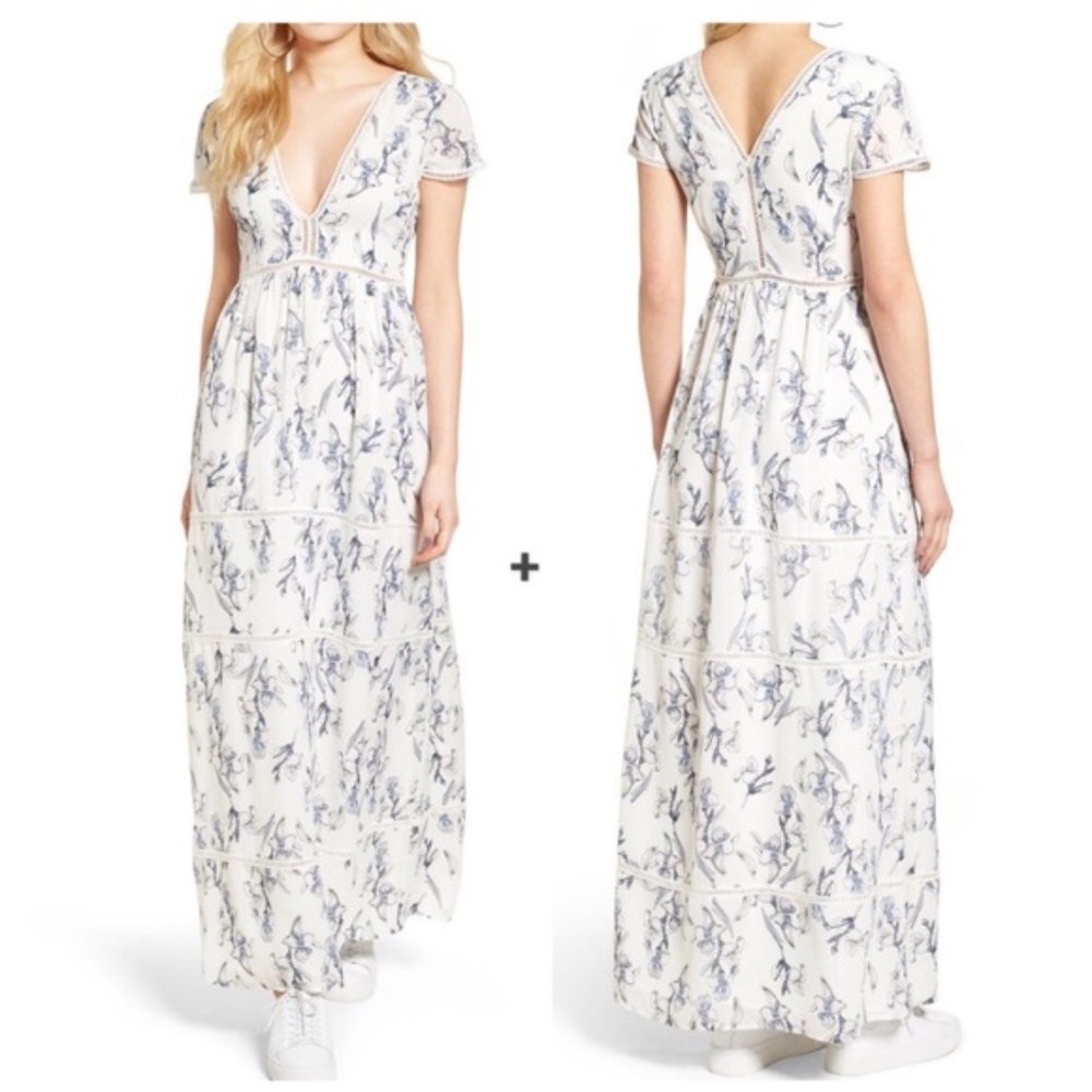 Make Offer Lucca Floral Tiered Deep V Maxi Dress